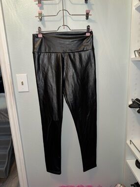 Tag Black Faux Leather Leggings with Red Size Tab
